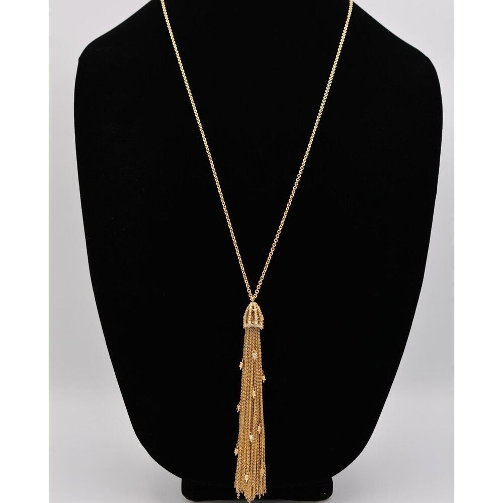 AB Vintage Tassel Pendant Necklace Multi-Chain Rhinestone Crystal 1990s Bin2
